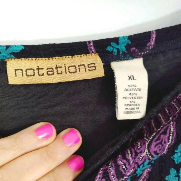 CLEARANCE Vintage Notations Skirt Paisley Print Pink Aqua Ruffle Hem Stretchy XL - Picture 4 of 12